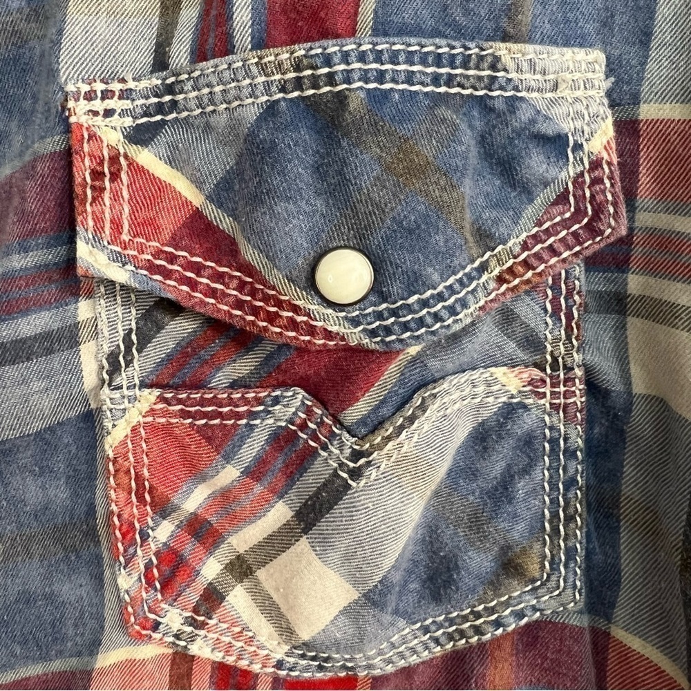 BKE vintage 1967 tailored fit, XXL, plaid pearl snap shirt - Picture 6 of 12